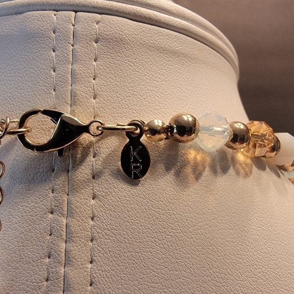 Kim Rogers Champagne, Opalescent, Milk Glass and Goldtone Beaded Necklace - Picture 2 of 5